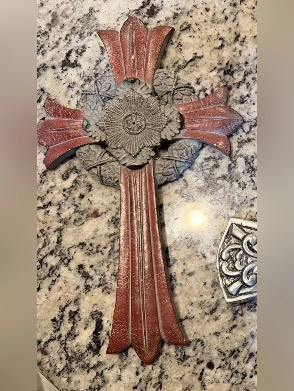 Decorative Metal Wall Crosses Set of 3 Red Silver Tone Bronze Tone
